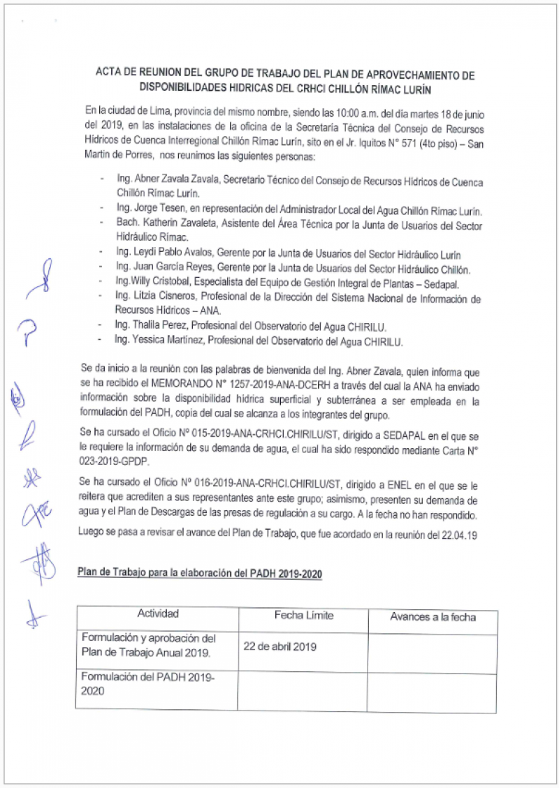 Acta de la Segunda Reunión del Plan de Aprovechamiento de Disponibilidades Hídricas.