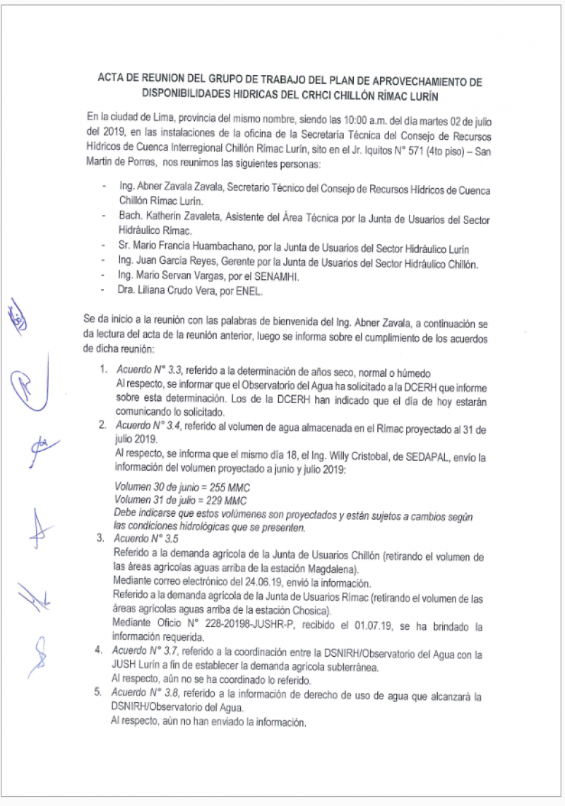 Acta de la Tercera Reunión del Plan de Aprovechamiento de Disponibilidades Hídricas.