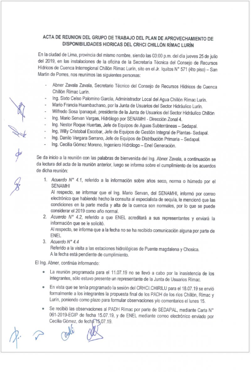 Acta de la Cuarta Reunión del Plan de Aprovechamiento de Disponibilidades Hídricas.