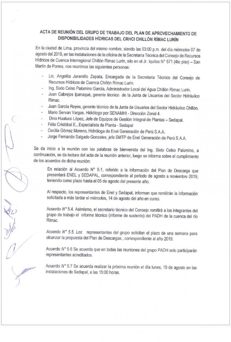 Acta de la Quinta Reunión del Plan de Aprovechamiento de Disponibilidades Hídricas.