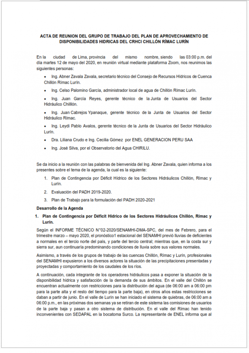 Acta de la Séptima Reunión del Plan de Aprovechamiento de Disponibilidades Hídricas.